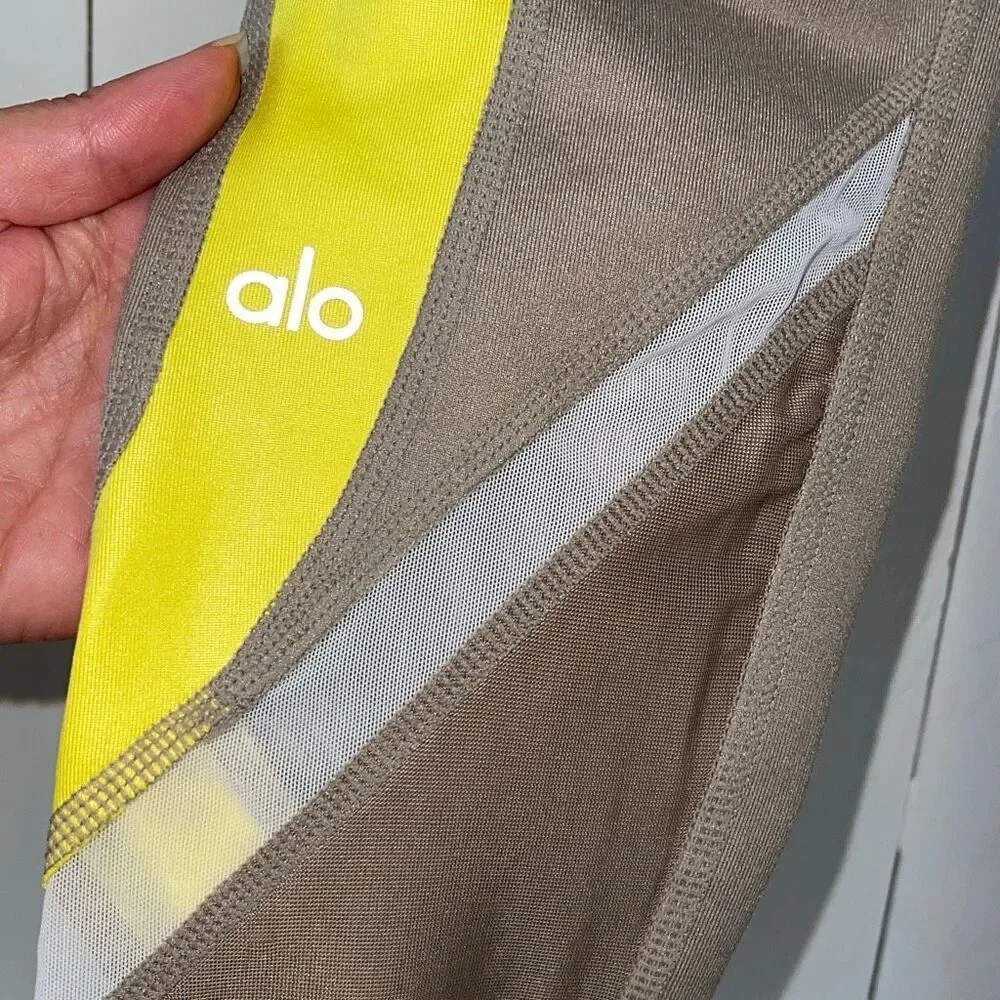 Alo Yoga Womens Elevate‎ Colorblocked Mesh Full Length Leggings Tan Size XS